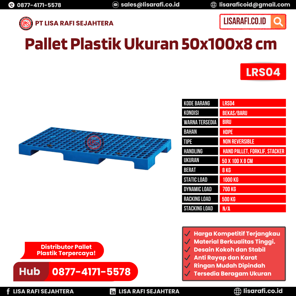 Pallet Plastik Bekas/Baru Ukuran 50x100x8 cm - LRS04
