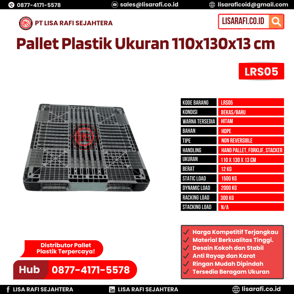 Pallet Plastik Bekas/Baru Ukuran 110x130x13 cm - LRS05