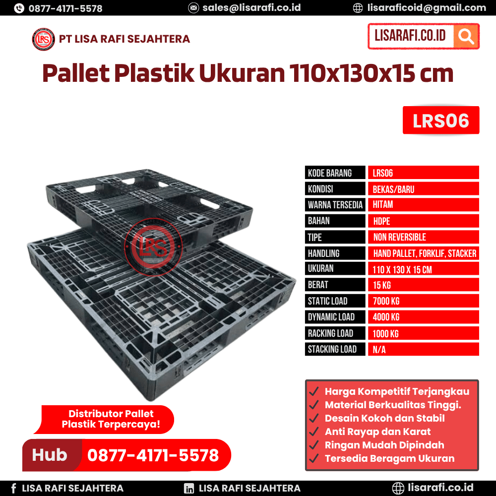 Pallet Plastik Bekas/Baru Ukuran 110x130x15 cm - LRS06