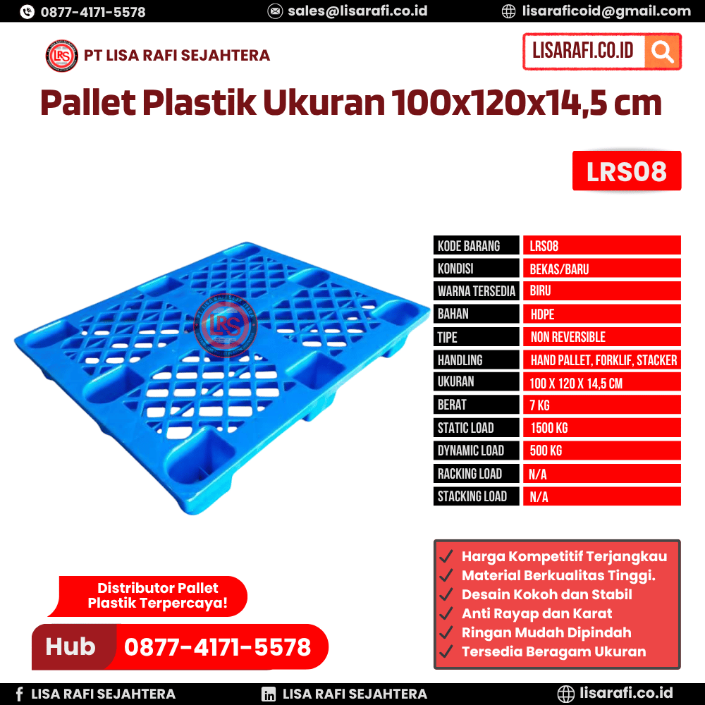 Pallet Plastik Bekas/Baru Ukuran 100x120x14,5 cm - LRS08