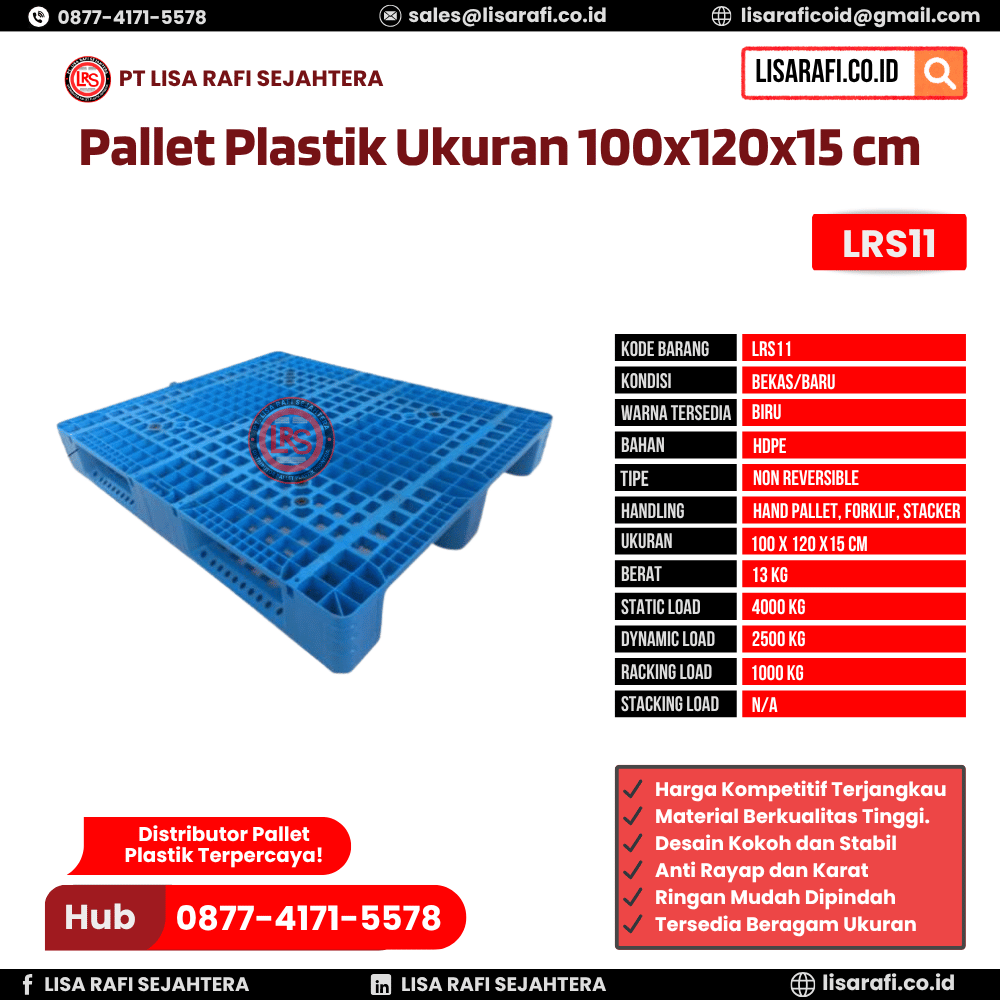 Pallet Plastik Bekas/Baru Ukuran 100x120x15 cm - LRS11