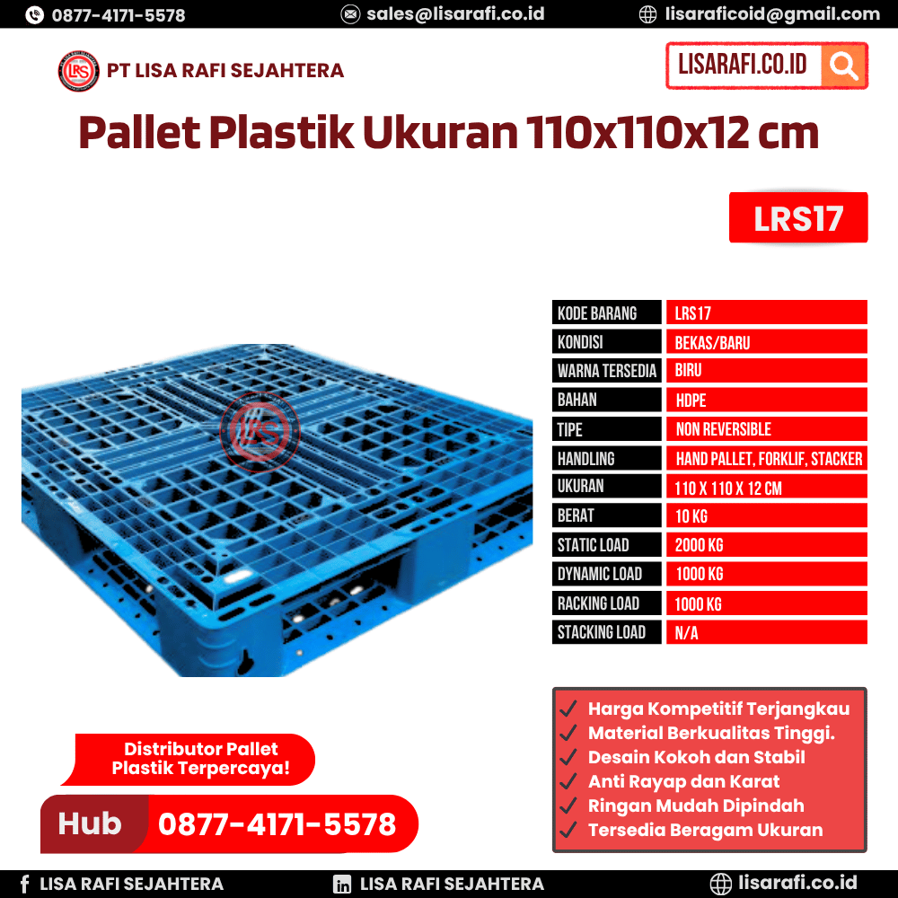 Pallet Plastik Bekas/Baru Ukuran 110x110x12 cm - LRS17