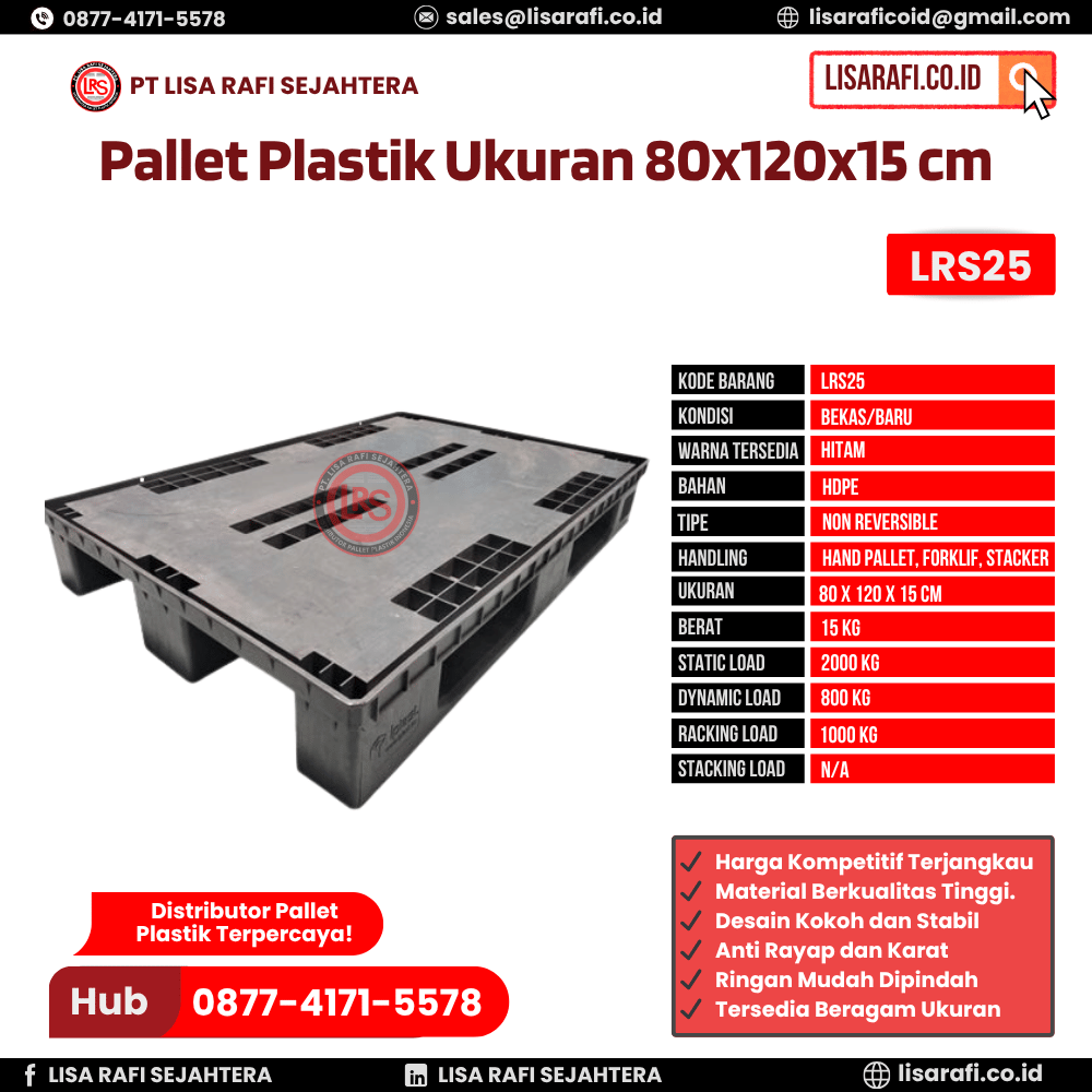 Pallet Plastik Bekas/Baru Ukuran 80x120x15 cm - LRS25