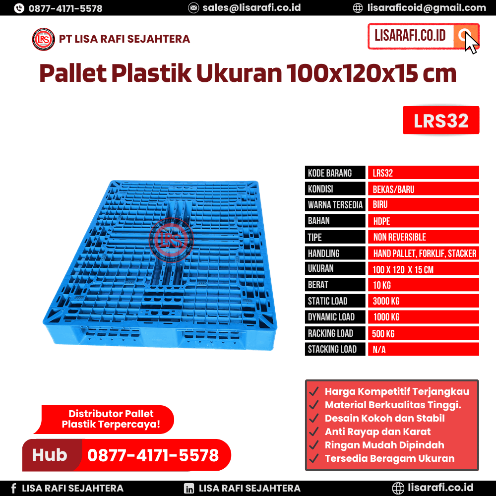 Pallet Plastik Bekas/Baru Ukuran 100x120x15 cm - LRS32