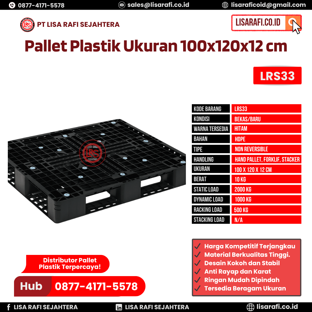 Pallet Plastik Bekas/Baru Ukuran 100x120x12 cm - LRS33