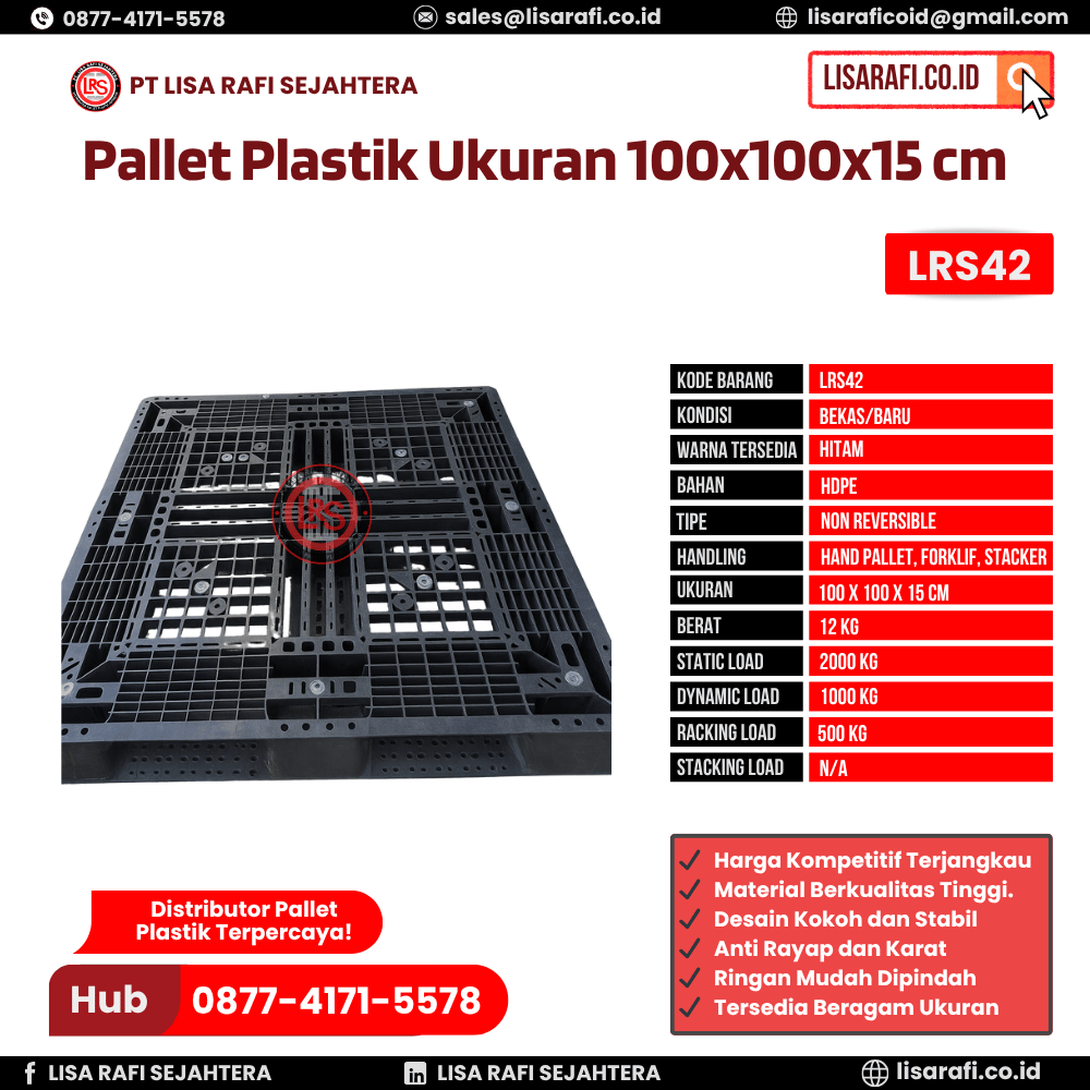 Pallet Plastik Bekas/Baru Ukuran 100x100x15 cm - LRS42