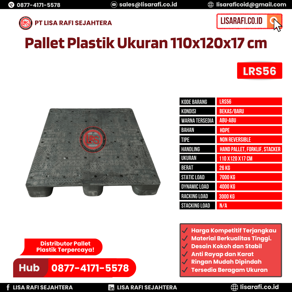 Pallet Plastik Bekas/Baru Ukuran 110x120x17 cm - LRS56