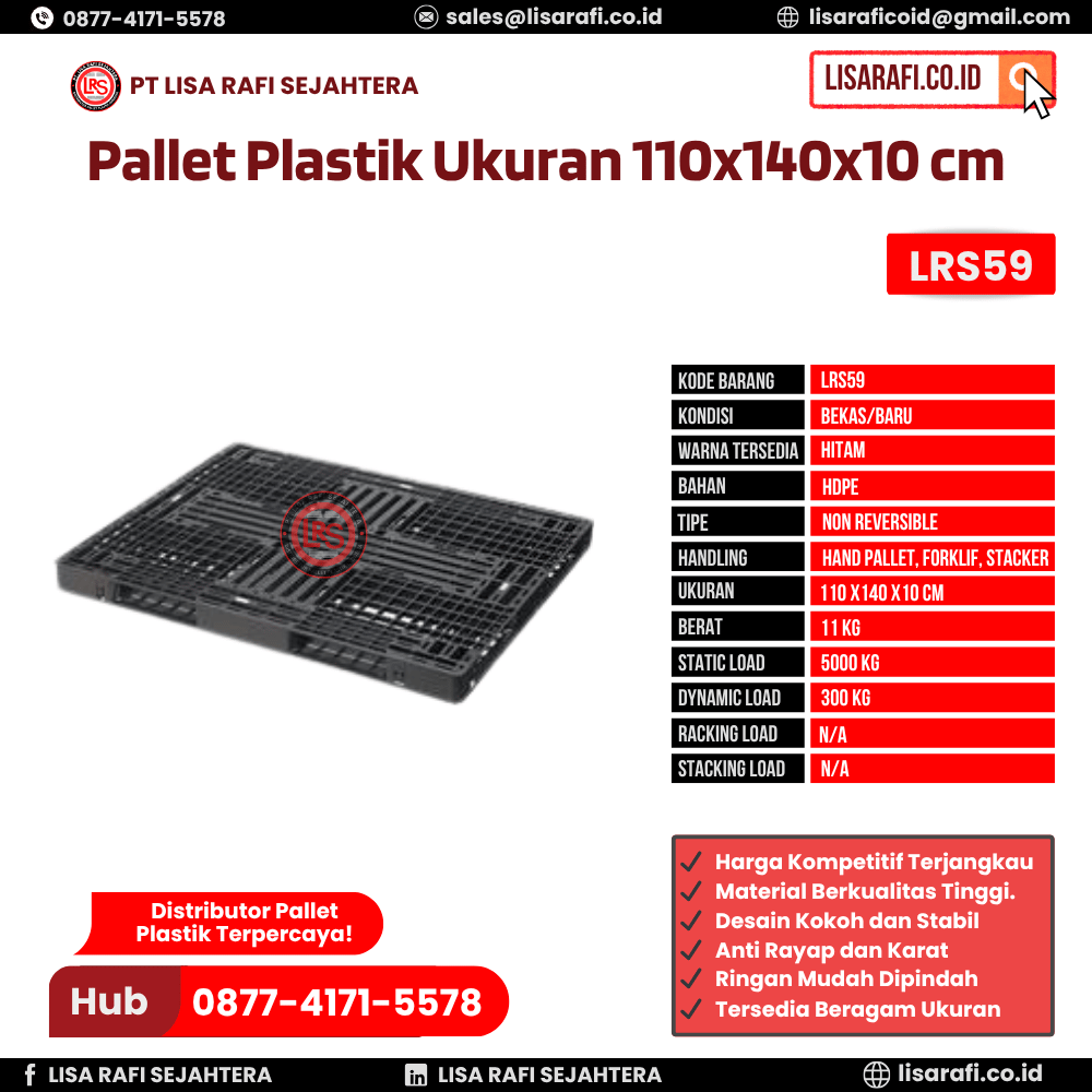 Pallet Plastik Bekas/Baru Ukuran 110x140x10 cm - LRS59