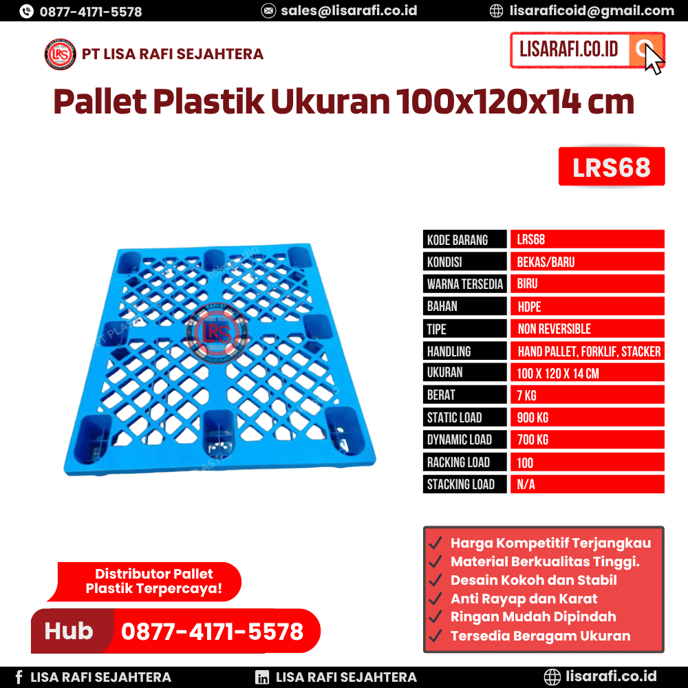 Pallet Plastik Bekas/Baru Ukuran 100x120x14 cm - LRS68