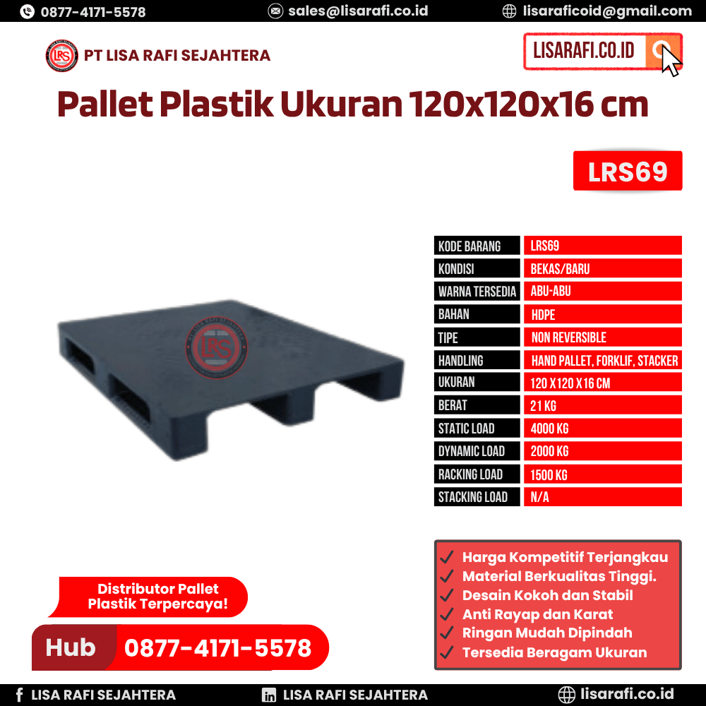 Pallet Plastik Bekas/Baru Ukuran 120x120x16 cm - LRS69