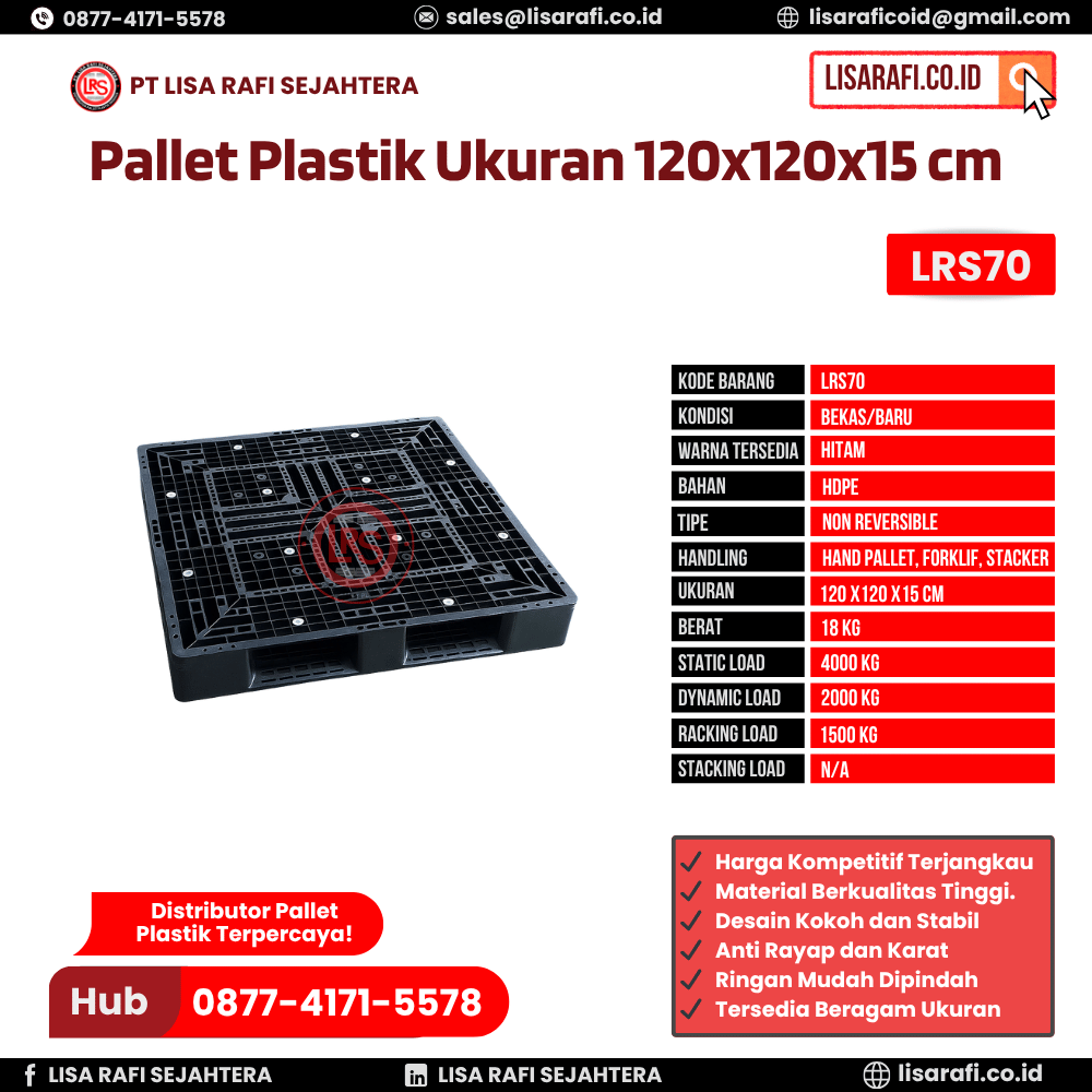 Pallet Plastik Bekas/Baru Ukuran 120x120x15 cm - LRS70