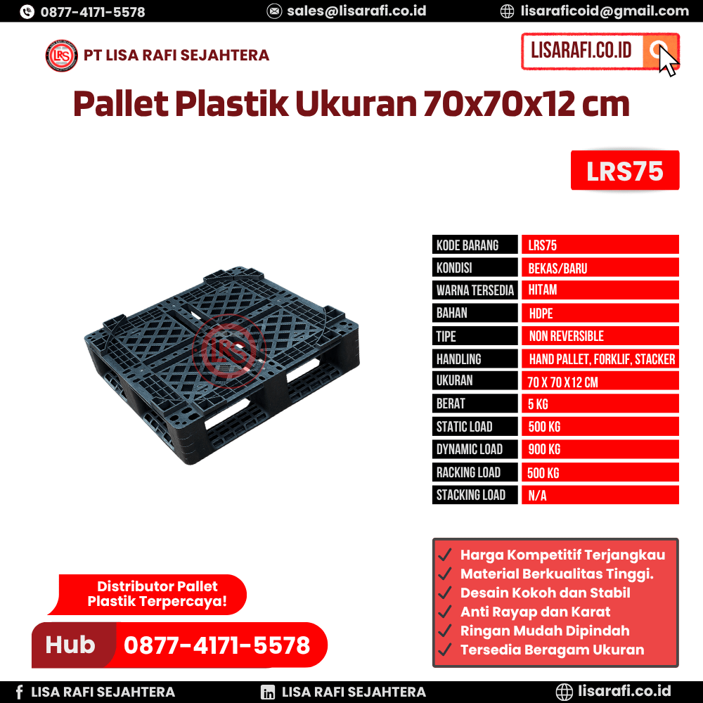 Pallet Plastik Bekas/Baru Ukuran 70x70x12 cm - LRS76